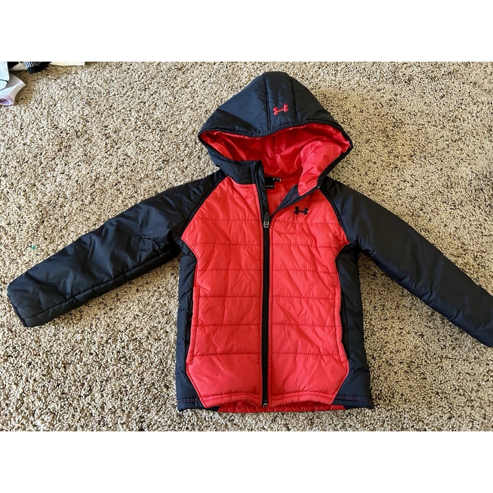 Boys Red And‎ Black Under Armor Winter Puffer Coat Size 4t
